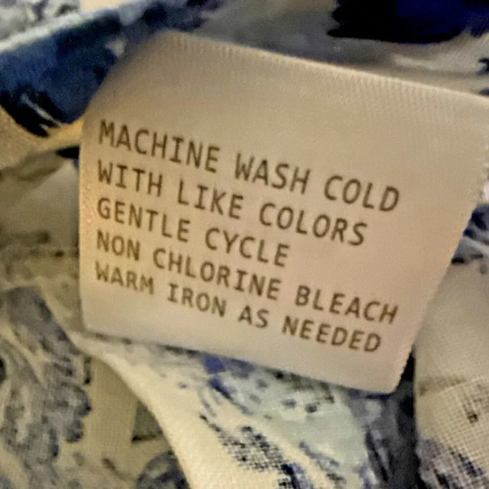 Cupcakes & Cashmere Jerome Cropped Linen Top Womens Sz S Blue Toile Puff Sleeve